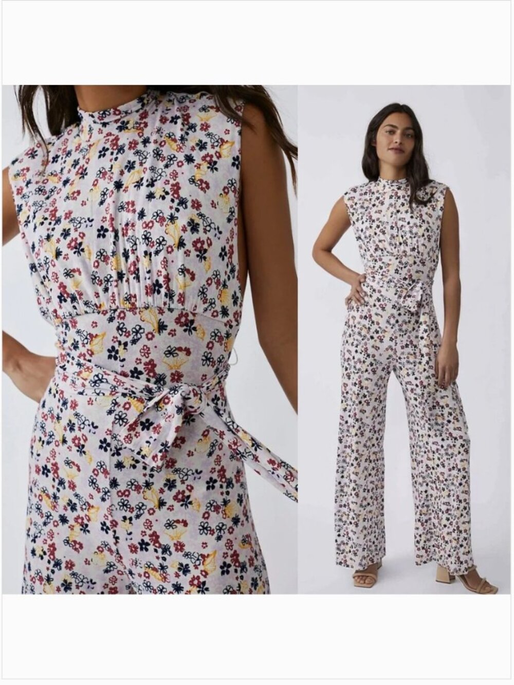 NWT Free People Vibe Check Jumpsuit Tea Ditsy Shell Floral Women's Medium